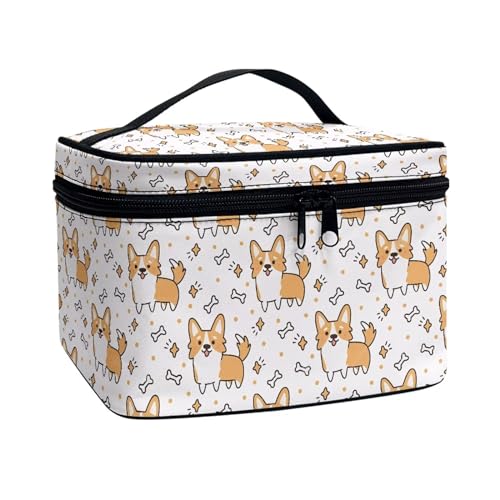 Xoenoiee Tragbare Kosmetiktasche für Damen, Make-up-Tasche für Mädchen, große Tragetasche, Make-up-Organizer, Anti-Staub, Reise-Kulturbeutel, Corgi Hundeknochen Sterne, Einheitsgröße von Xoenoiee