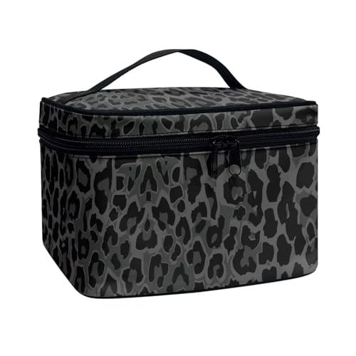 Xoenoiee Tragbare Kosmetiktasche für Damen, Make-up-Tasche für Mädchen, große Tragetasche, Make-up-Organizer, Anti-Staub, Reise-Kulturbeutel, Schwarz Leopard, Einheitsgröße von Xoenoiee