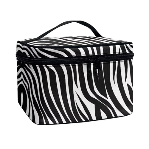 Xoenoiee Tragbare Kosmetiktasche für Damen, Make-up-Tasche für Mädchen, große Tragetasche, Make-up-Organizer, Anti-Staub, Reise-Kulturbeutel, Zebrastreifen, Einheitsgröße von Xoenoiee