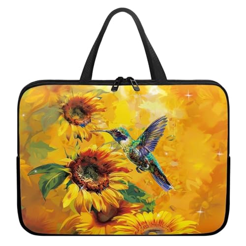 Xoenoiee Tragbare Laptoptasche mit Kolibri-Sonnenblumen-Muster, Laptoptasche für Damen und Herren, wasserdicht, mit Tragegriff oben von Xoenoiee