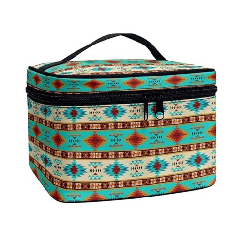 Xoenoiee Tragbare Make-up-Tasche, Reise-Kulturbeutel, große Kapazität, Kosmetik-Organizer-Tasche mit Griff, für Damen und Mädchen, Aztec Tribal, Einheitsgröße von Xoenoiee