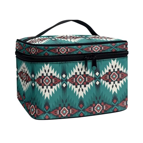 Xoenoiee Tragbare Make-up-Tasche, Reise-Kulturbeutel, große Kapazität, Kosmetik-Organizer-Tasche mit Griff, für Damen und Mädchen, Azteken-Indianer-Stamm, Einheitsgröße von Xoenoiee