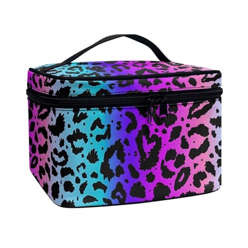 Xoenoiee Tragbare Make-up-Tasche, Reise-Kulturbeutel, große Kapazität, Kosmetik-Organizer-Tasche mit Griff, für Damen und Mädchen, Farbenfroher Leopard, Einheitsgröße von Xoenoiee