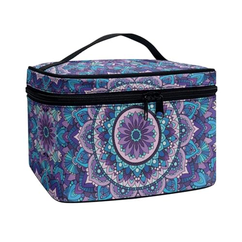 Xoenoiee Tragbare Make-up-Tasche, große Make-up-Tasche, Organizer mit Pinselschlitzen, Reise-Kulturbeutel, Kosmetiktasche für Damen und Mädchen, Boho Mandala, Einheitsgröße von Xoenoiee