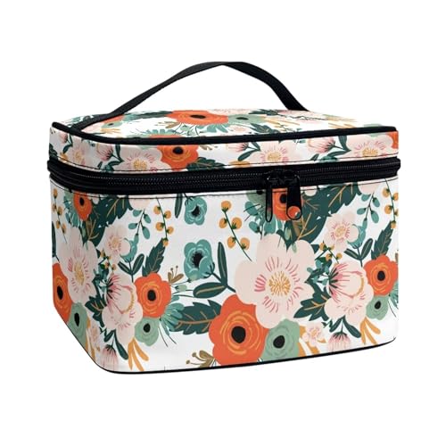 Xoenoiee Tragbare Make-up-Tasche, große Make-up-Tasche, Organizer mit Pinselschlitzen, Reise-Kulturbeutel, Kosmetiktasche für Damen und Mädchen, Vintage Boho Floral, Einheitsgröße von Xoenoiee