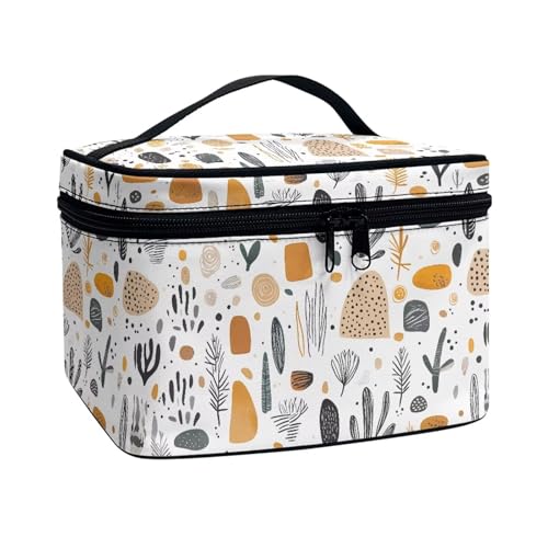 Xoenoiee Tragbare Make-up-Tasche, große Tragetasche, Kosmetiktasche mit Griff, Reise-Kulturbeutel für Frauen und Mädchen, Make-up-Organizer, Boho, abstrakte geometrische Kunst, Einheitsgröße von Xoenoiee