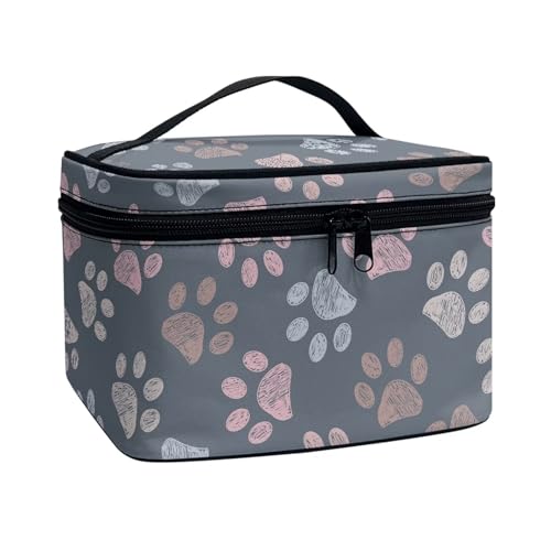 Xoenoiee Tragbare Make-up-Tasche, große Tragetasche, Kosmetiktasche mit Griff, Reise-Kulturbeutel für Frauen und Mädchen, Make-up-Organizer, Hundepfoten-Lichtfarbe, Einheitsgröße von Xoenoiee