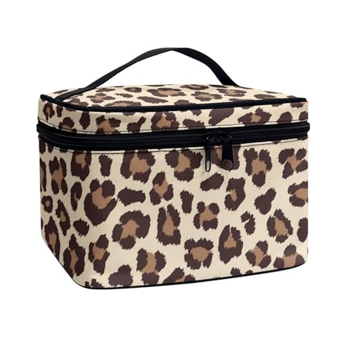 Xoenoiee Tragbare Make-up-Tasche, große Tragetasche, Kosmetiktasche mit Griff, Reise-Kulturbeutel für Frauen und Mädchen, Make-up-Organizer, leopard, Einheitsgröße von Xoenoiee