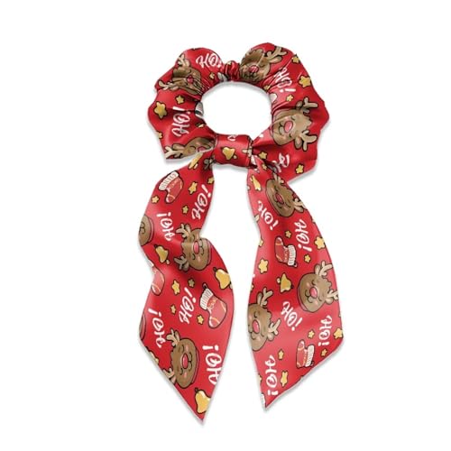 Xoenoiee Weihnachtssocken mit Glockenmuster, Satin-Haargummis mit Schleife, weiche Hasenohr-Haarbänder, elastische Haar-Accessoires für Frauen und Mädchen, 3 Stück von Xoenoiee