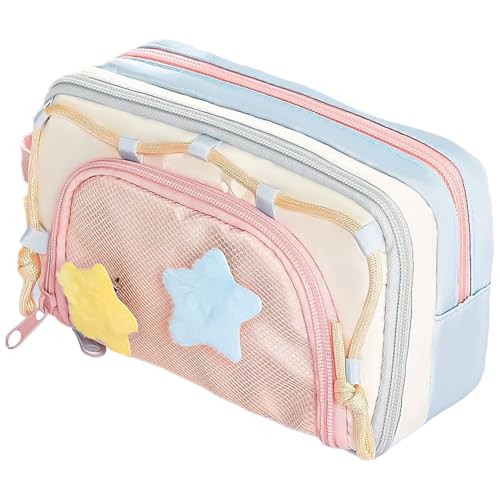 Xoeryoy Bleistiftbeutel für Mädchen 7-Layer große Kapazität Kawaii Bleistiftkoffer mit Star Pin & Handle 8x4x3 Zoll Energetic School Supplies für Teenager und Erwachsene von Xoeryoy