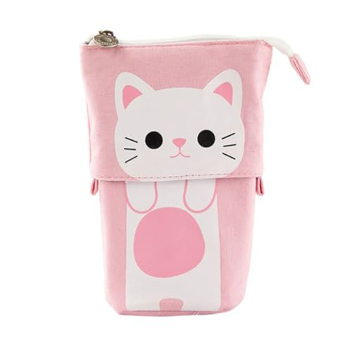 Xoeryoy Teleskope Bleistiftbeutel Tasche Stehhalter Leinwand niedliche Katzen -Cartoon -Stapel -Organizer Box mit Reißverschluss von Xoeryoy