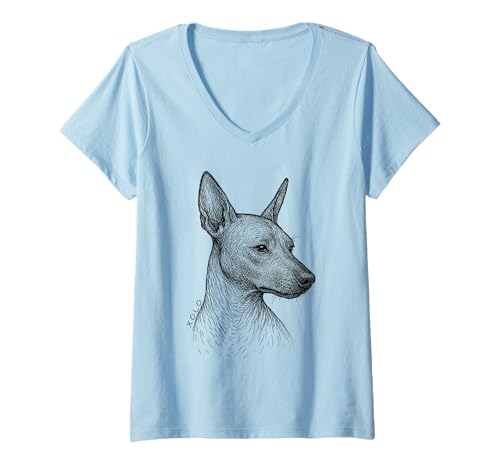Damen Xolo Dog Line Art Xoloitzcuintle Mexikanischer haarloser Hund T-Shirt mit V-Ausschnitt Damen Xolo Dog Line Art Xoloitzcuintle Mexikanischer haarloser Hund T-Shirt mit V-Ausschnitt von Xolo Dad