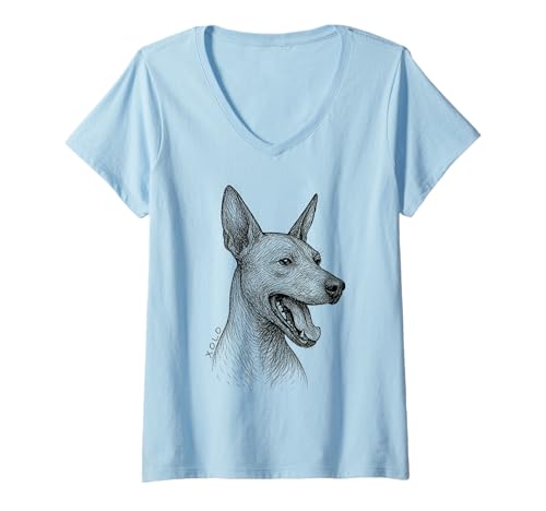 Damen Xolo Dog Line Art Xoloitzcuintle Mexikanischer haarloser Hund T-Shirt mit V-Ausschnitt Damen Xolo Dog Line Art Xoloitzcuintle Mexikanischer haarloser Hund T-Shirt mit V-Ausschnitt von Xolo Dad