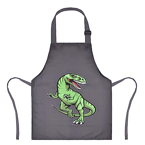 XonyiCos Kinder Jungen Dinosaurier Schürze mit Taschen, Mädchen Schürzen zum Kochen, Malen, Küchenchef Schürze für Kinder 3-12 Jahre (Schwarzer und grüner Dinosaurier, Groß (6-12 Jahre)) von XonyiCos