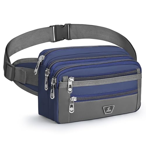 Xoolkly Bauchtasche für Herren Damen Bauchtasche Gürteltasche Herren mit 7 Reißverschlusstaschen Hüfttasche für Sport Fitnesss Laufen Joggen Radfahren Reisen Camping, Blau von Xoolkly