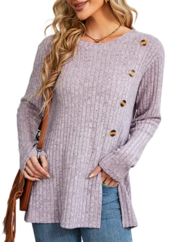 Xpenyo Damen-Langarm-Sweatshirts mit Rundhalsausschnitt, lässige Oberteile, locker sitzende Pullover, Damen-Oberteile (rosa,S) von Xpenyo