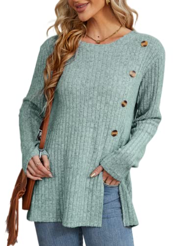 Xpenyo Damen Lange Oberteile Lässige Sweatshirts Lockere Passform Pullover Rundhals Basic Bluse Bequeme Weiche Solide Trendige Pullover Tunika (grün,XXL) von Xpenyo