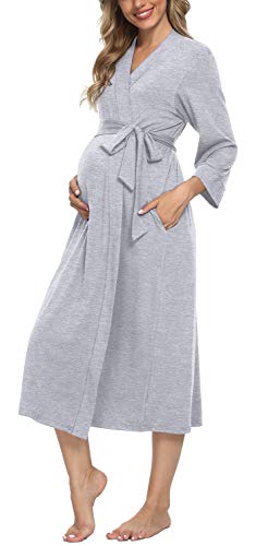 Xpenyo Damen Umstands-Nachtwäsche, Arbeit/Lieferung/Still/Krankenhaus Nachthemd Kimono Roben Lange Schwangerschaft Loungewear, Meliert, grau, Large von Xpenyo