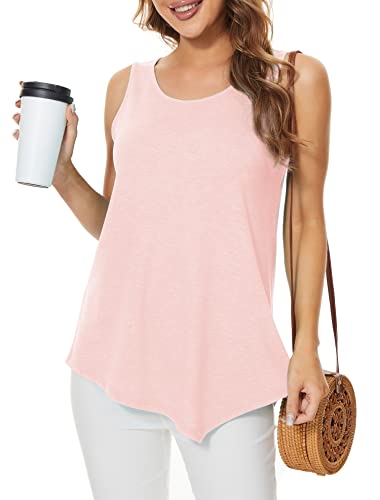 Xpenyo Einfarbige Tanktops Blusen mit Rundhalsausschnitt Lockere Passform Lässige ärmellose Hemden Unregelmäßige Basic Cami Weste für Frauen (B-Banane, Klein) (B-rosa, X-Groß) von Xpenyo