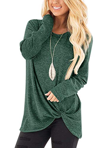 Xpenyo Freizeitkleidung Langarm, Rundhalsausschnitt, Twist Front, Loose Fit T-Shirt fur Damen 4-helles Grün S von Xpenyo