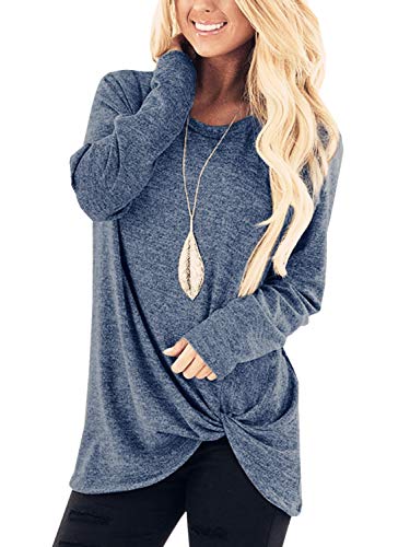 Xpenyo Freizeitkleidung Langarm, Rundhalsausschnitt, Twist-Front, locker geschnittenes T-Shirt-Oberteil fur Damen 82-Hellblau XXL von Xpenyo