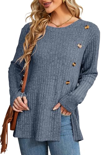 Xpenyo Langarm-Tops für Damen,Sweatshirt Langarmshirt,leichte Pullover,Damen-Tunika mit Rundhalsausschnitt,blau,Größe S von Xpenyo