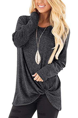 Xpenyo Rundhals Pullover Damen Langarmshirts für Damen Shirt Lässiger Oberteile Damen Blusenoberteile tiefes Grau XXL von Xpenyo