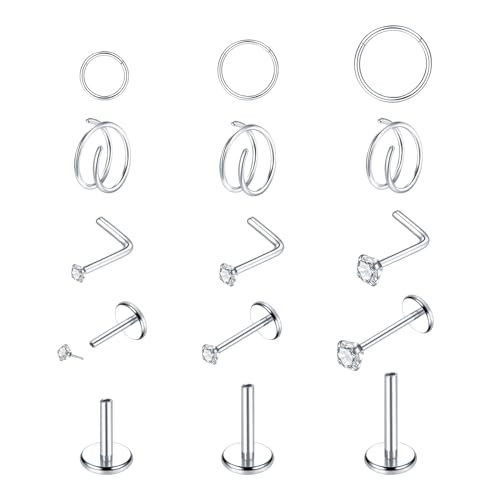 Xpircn Nasenpiercing, 20 g, 18 g, gewindeloser Nasenstecker, Edelstahl, doppelter Nasenring für Damen, L-förmiges Nasenpiercing, Schmuck Xpircn Nasenpiercing, 20 g, 18 g, gewindeloser Nasenstecker, Edelstahl, doppelter Nasenring für Damen, L-förmiges Nasenpiercing, Schmuck von Xpircn