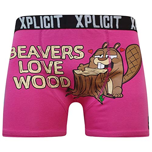 Xplicit Herren Jungen von Crosshatch Novelty Unhöfliche Boxershorts Unterwäsche Lustig Gr. XL, Biber - Pink von Xplicit