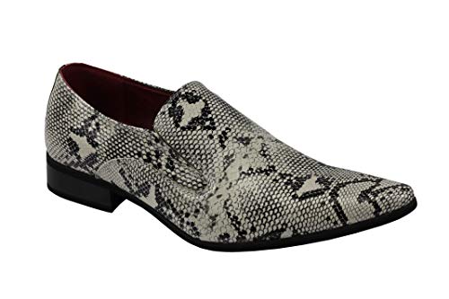 Herren Leder gefüttert Smart Slip auf Loafers Schuhe Schlangenhaut Print Glänzend Patent[A1966H-2,Schwarz Weiß,UK 11.5 EU 46] von Xposed