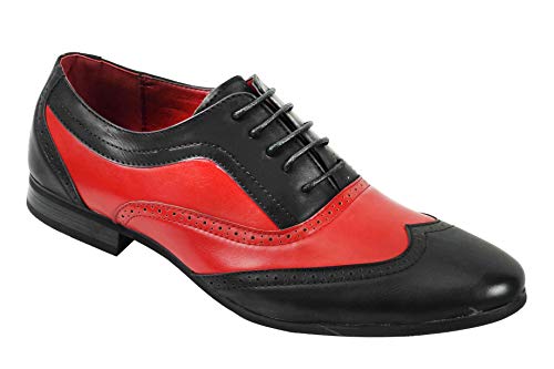 Herren Retro Vintage 1920's MOD 2 Tone Leder Brogue Schnüren Smart Spat Schuhe [A1944H-SCHWARZ-ROT, Schwarz rot,UK 7 EU 41] von Xposed
