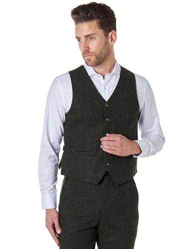 Jim Men's Tweed Vest Retro Klassiek Klassiek Op maat gemaakte Fit Smart Formal 1920s Vintage Styled Vest[PWC-JIM-GREEN-62EU] von Xposed