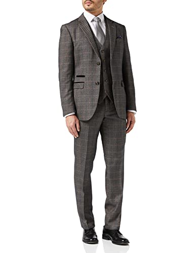 Männer Herringbone Tweed Überprüft 3 Piece Suit Elegante Klassik 1920 Retro Maßgeschneidert [SUIT-JULES-BROWN-52UK] von Xposed