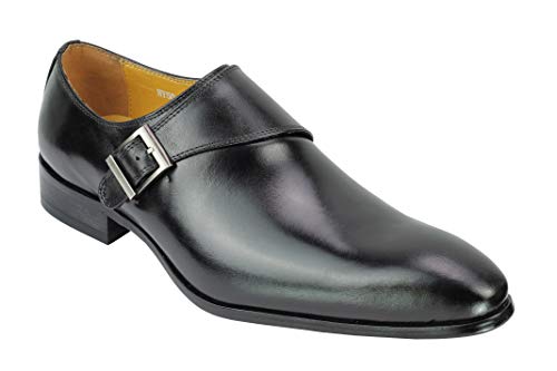 Männer Polierte Echtes Leder Einzel Monk Schuhe Wölbungs-Bügel-Beleg Auf Smart Work Kleid Loafer [HY50-K36-BLACK-46] von Xposed