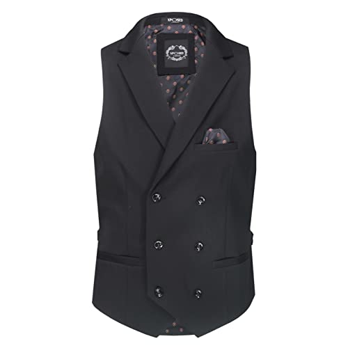 Max Heren klassieke dubbele Breasted kraag Vest zwart houtskool grijs Retro slimme op maat gemaakte fit Vest[CWDB-MAX-BLACK-56EU] von Xposed