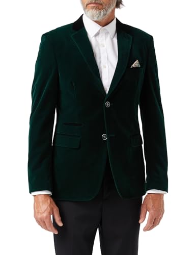 XPOSED of London Herren Weiche Samt Blazer Vintage Styled Retro Smart Party Tapped Fit Abendjacke [AMZCH-BLZ-MAK-GREEN-50] von Xposed