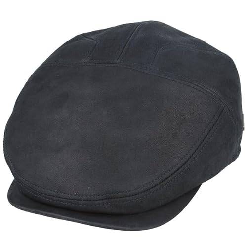 Xposed Gladwin Bond London Herren-Schiebermütze aus 100% Leder in Schwarz im Vintage-Stil mit Schirm [DL130BLK-BLACK-L] von Xposed