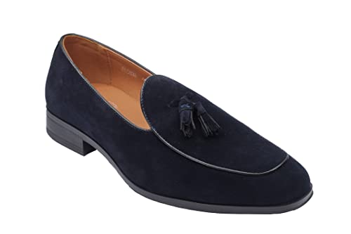 Xposed Glatte Herren-Loafer aus Wildlederimitat mit Quasten, schickes Freizeitkleid, Slip-on-Schuhe [EL0825-NAVY-8] von Xposed