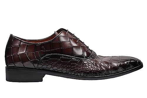Xposed Handgefertigte Herrenschuhe aus echtem Leder mit Obermaterial und Sohle aus Oxford-Schnürschuhen mit Krokoprägung für formelles Kleid [PLS-369-CROCO-MARRON-44] von Xposed