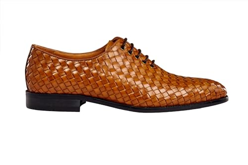 Xposed Handgefertigte Oxford-Schuhe aus geflochtenem Kalbsleder für Herren, Klassische Schnürschuhe mit Korbgeflecht [MAG10-910-BROWN-43EU, 8.5UK] von Xposed