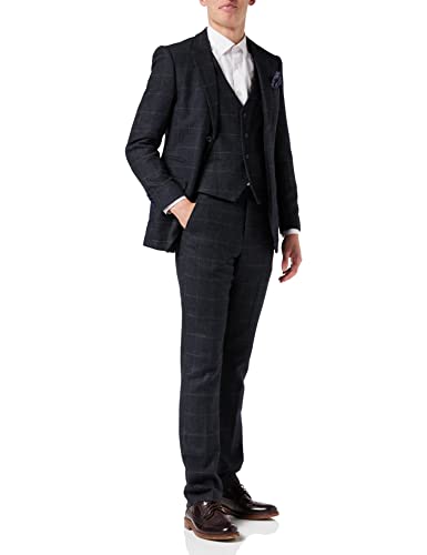 Xposed Herren 3 Stück Anzug Herringbone Tweed Blau Überprüft Retro Maßgeschneidert [SUIT-X6680-3-NAVY-62EU] von Xposed