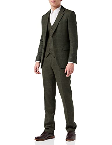 Xposed Herren 3 Stück Anzug mit Fischgrätmuster Tan Tweed prüfen auf Olivgrün Retro Tailor Einbau [SUIT-X6680-2-GREEN-60EU] von Xposed