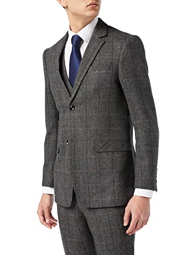 Xposed Herren 3 Stück Grau Tweed-Anzug Mit Fischgrätmuster Überprüfen Vintage-Einbau [SUIT-X3309-3-GREY-60EU] von Xposed