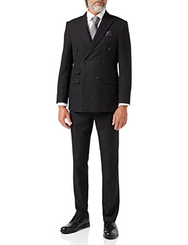 Xposed Herren 3 Stück Zweireihiger Anzug Grau Pinstripe Retro 1920Er Jahre Klassische Elegante Maßgeschneidert [SUIT-DB-6188-4-8002-BLACK-54EU] von Xposed