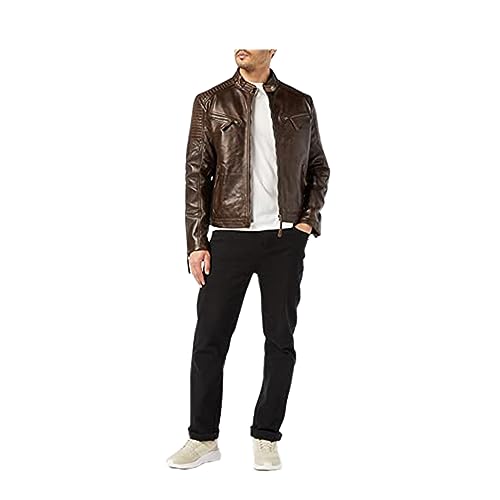 Xposed Herren-Bikerjacke aus echtem Leder, Vintage-Stil, mit Reißverschluss, Freizeitjacke, Braun - braun - Größe: 6X-Large von Xposed