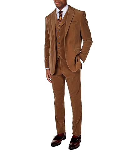 Xposed Herren Cord 3 Stück Anzug Tan Klassische Vintage Stil Maßgeschneidert Jacke Weste Hose [SUIT-2020-19-TAN-48UK] von Xposed
