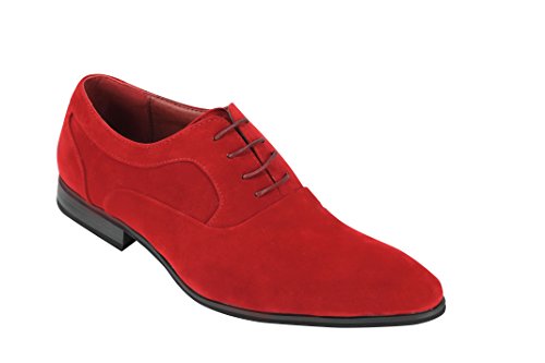 Xposed Herren Glänzendes Lackleder Linie Formal Oxford Schnüren Lässige Hochzeitsfeier Schuhe (Rot-1, Numeric_42) von Xposed