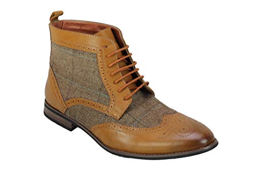 Xposed Herren-Leder-Tweed-Klassiker Oxford Brogue Stiefel Formal Vintage-Schnürer [A2244H-TAN-40] von Xposed