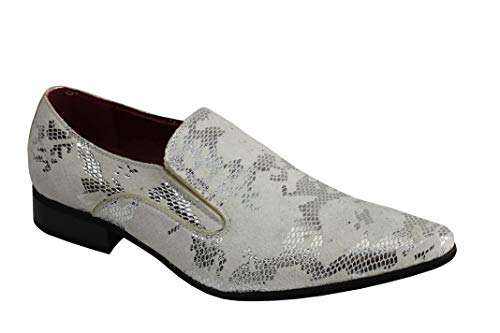 Xposed Herren Leder gefüttert Metallic Schlangenleder Print Party Hochzeit Loafers Schuhe UK Größen[A1966H-1,Weiß,UK 8 EU 42] von Xposed