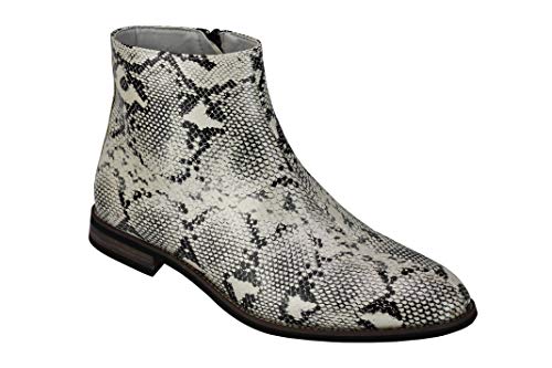 Xposed Herren-Patent Kunstleder Glänzende Haut der Schlange Druck Ankle Boots mit Reißverschluss auf Chelsea Händler Schuhe [A2076H-WHITE-43] von Xposed